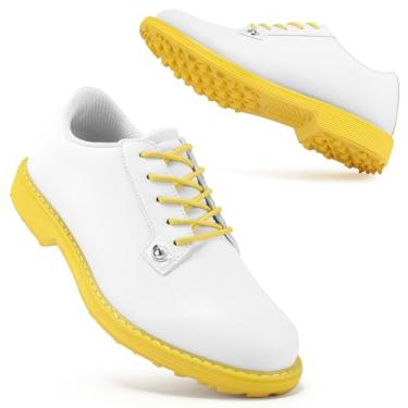Imagem de Ifrich Tênis feminino de golfe, sem pontas, para uso ao ar livre, golfe, caminhada, golfe, tênis feminino, Branco, amarelo, 37