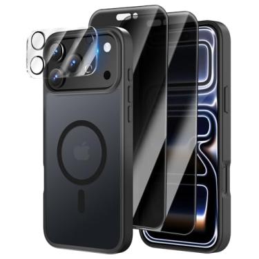 Imagem de [4 em 1] Capa magnética para iPhone 17 Pro, 2 películas protetoras de tela de privacidade e 1 protetor de câmera fotográfica, adequado para MagSafe, capa de grau militar à prova de choque translúcida