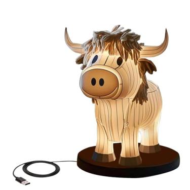 Imagem de Abajur de cabeceira de vaca - abajur de mesa Highland Cow, abajur de mesa vintage com luz de vaca 3D | Candeeiro de mesa bonito de vaca Highland, candeeiros de mesa de vaca série luz noturna para deco