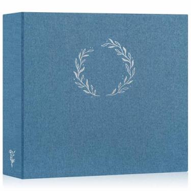 Imagem de Lanpn Álbum de fotos 30 x 30 cm, capa de linho, design de grinalda, carga superior, pasta de 3 anéis, livro de fotos, 30 x 30 cm, com 30 capas de plástico, 60 páginas, azul