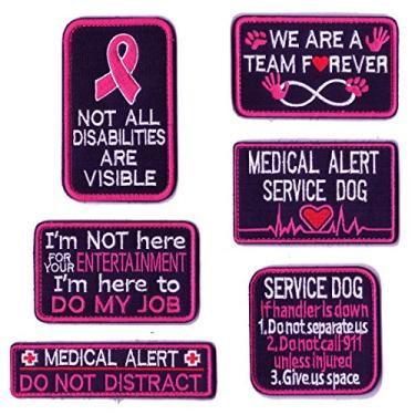 Imagem de WZT 6 peças, nem todas as deficiências são visíveis, o cão de serviço faz o meu trabalho não é para sua diversão, alerta médico, se o manipulador está em baixo, somos uma equipe para sempre, não distraia os adesivos bordados, C(6Pcs set), 1