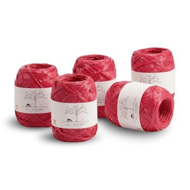 Imagem de Conjunto de 5 bolas Hamanaka Eco Andaria – Fio de fita 100% rayon para crochê e tricô, biodegradável, leve para chapéus de verão, bolsas e artesanato DIY (vermelho)