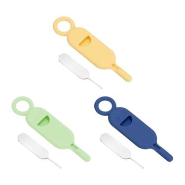 Imagem de PATIKIL Ferramenta de remoção do suporte do cartão SIM, 1 conjunto de pinos de cartão SIM, abridor de agulha, bandeja ejetora, pinos de ejeção para celulares, tablets, roteadores, verde/azul/amarelo