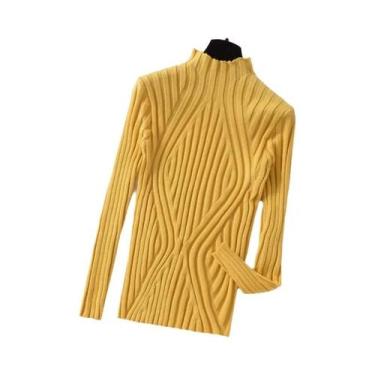 Imagem de Suéter Feminino De Tricô Gola Alta Slim Fit Preto Pulôver Básico Outon