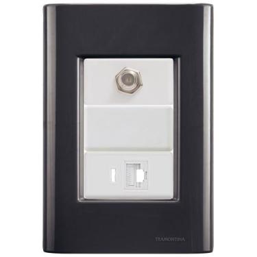 Imagem de Cj Tomadas RJ45 Ethernet + TV Coaxial Giz Grafite Tramontina completo 