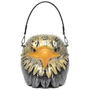 Imagem de Lyuxhetaokdiq Bolsa tiracolo masculina exclusiva e exclusiva bolsa de ombro feminina PVC estranha coruja de Halloween, 1 cinza dourado