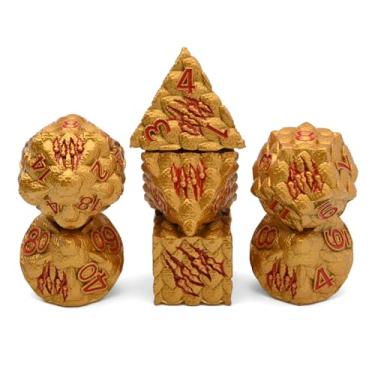 Imagem de CSITORWWE Dragon Scale Metal Dice Set-Dragon Claw,with Gift Metal Box for DND Dungeons and Dragon RPG MTG Tabletop Game (Golden)