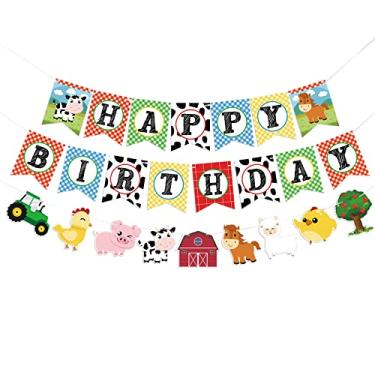 Imagem de WERNNSAI Faixa de Animais de Fazenda - Faixa de Aniversário Feliz com Tractor Barnyard Bunting Garland para Meninos e Meninas Farm Tema Festa Decorações de Festa