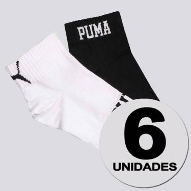 Imagem de Kit Meia Puma Cano Baixo 6 Pares Preta e Branca, 39-43