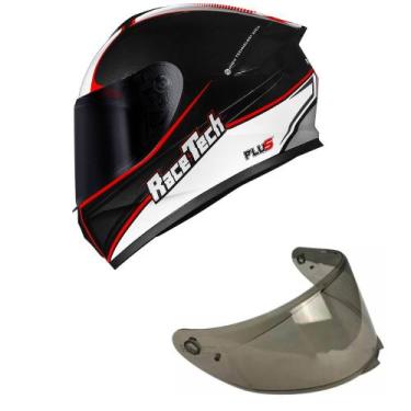 Imagem de Capacete Race Tech Hit Plus Preto Branco e vermelho Mais Viseira Fumê,