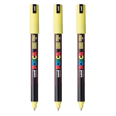 Imagem de posca Marcadores de tinta à base de água PC-1MR, ponta extrafina (0,7 mm), amarelo sol, 3 unidades