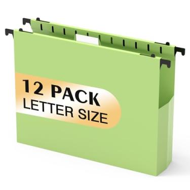Imagem de Pastas de arquivo suspensas de plástico com capacidade extra, pacote com 12 pastas suspensas reforçadas, expansão de 5 cm, tamanho carta para arquivos em massa/gráficos médicos (verde mostarda)