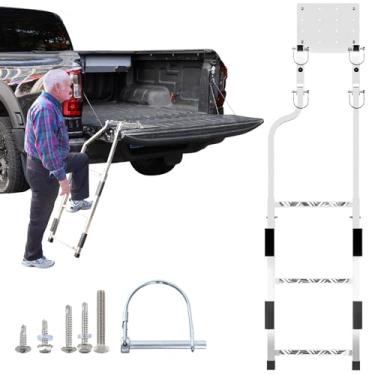 Imagem de Escada de porta traseira, caminhonete de aço inoxidável, escadas de caminhonete para idosos com degraus antiderrapantes, sem ruído, acessórios dobráveis fáceis de instalar, ajuste universal para Ford