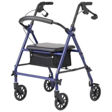 Imagem de Andador Rollator 4 Rodas para Idosos Azul Dr. Dunley - Suporte 159kg, Assento Acolchoado, Bolsa, Freios Manuais e Design Ergonômico