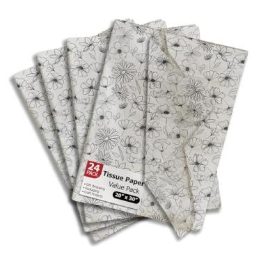 Imagem de Pro Supply Global Papel de seda estampado floral preto e branco para sacos de presente ou caixas e embrulho - Papel de seda decorativo de primavera para embalagem e presente | 24 folhas 50,8 cm x 76,2