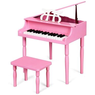 Imagem de Piano Clássico Infantil com 30 Teclas, Banco, Tampa de Piano e Suporte para Partitura, Goplus, Rosa