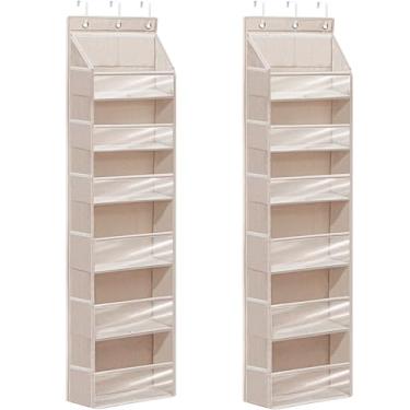 Imagem de STORAGEIDEAS Organizador de porta com 6 bolsos extra grandes e 12 bolsos laterais, organizador de armazenamento suspenso de grande capacidade com janela transparente para sapatos, fraldas, bege, 6