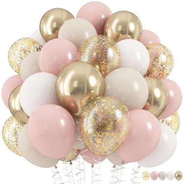 Imagem de Conjunto de balões HILAVO Dusty Pink and Gold 60 unidades de látex de 