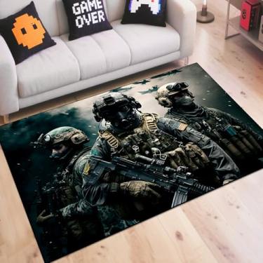Imagem de Tapete de jogo de tiro para meninos adolescentes com elemento de jogos de batalha, tapetes de jogo de guerra para quarto de menino, sala de estar, sala de jogos, tapetes antiderrapantes para crianças