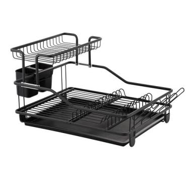 Imagem de Escorredor de Louça Multiuso 2 Andares Preto Cozinha Deend