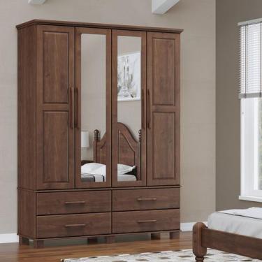 Imagem de Guarda Roupa Madeira Maciça Bipartido 4 Portas Com Espelhos - LaCasaMi