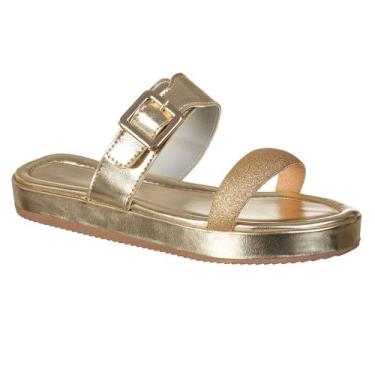 Imagem de Sandalia Papete Brilhante Dourada Preta Fresquinha Aberta - Cassi, Our