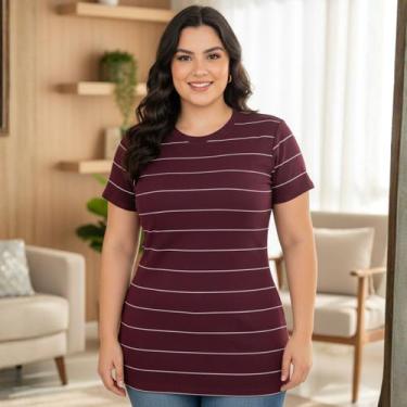 Imagem de Blusa Feminina Listrada Básica Modal Canelada Viscose Tendência Verão 