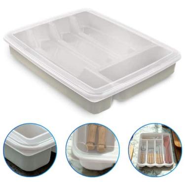 Imagem de Porta Talher Organizador de Gaveta C/ Tampa 5 Divisórias de Plástico -