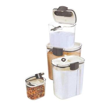 Imagem de Kit 4 Potes Hermético Multi Dispenser Açucareiro Porta Grãos