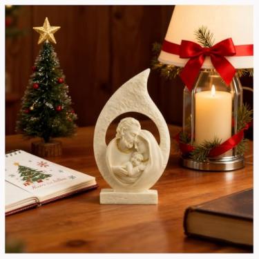 Imagem de Presépio interno de 12,7 cm de altura - Estátua da Sagrada Família Decoração de Natal Católica, Estatueta de Resina de Maria, José e Bebê Jesus, Pequena Decoração Religiosa de Natal para Prateleira