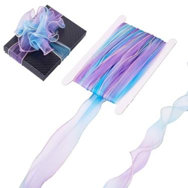 Imagem de Fita de chiffon de organza transparente de 10 m, 55 mm de largura, cor gradiente, fita de gaze de poliéster, acabamento de fio de rabo de peixe para embrulho de presente, buquês, guirlandas, casamento