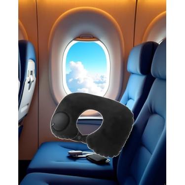 Imagem de Almofada de pescoço inflável em forma de U – Almofada de viagem portátil para suporte de pescoço, perfeita para voos e aventuras ao ar livre LCC1258-P, Preto