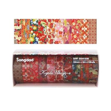 Imagem de Conjunto de adesivos Washi com 10 rolos de 2 metros, adesivos decorativos para artes faça-você-mesmo artesanato material de diário scrapbook cartão embrulho