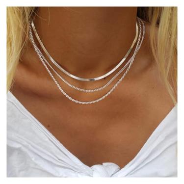 Imagem de Colares femininos em camadas delicados banhados a ouro com corrente de cobra, corrente de ouro, elos cubanos, espinha de peixe, joias para presentes, One Size, Latão, Sem Pedra Preciosa