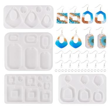 Imagem de 4 peças de moldes de pingente de silicone, kits de fabricação de brincos, quadrados, gotas, octógonos, moldes de fundição de resina de silicone com gancho de brinco, anel de salto para chaveiros