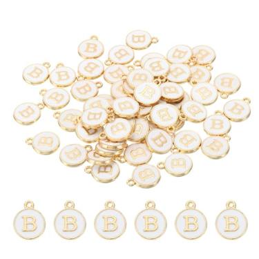 Imagem de Berloque com letra B, 60 peças de pingentes de dupla face com inicial do alfabeto, contas esmaltadas para pulseira, colar, brinco, faça você mesmo, branco, 0, Metal, Sem Pedra Preciosa