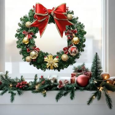 Imagem de Decalque de janela estática de Natal – Adesivo de guirlanda festiva para decoração de casa de porta de vidro, fácil de aplicar e remover, folha única (B)