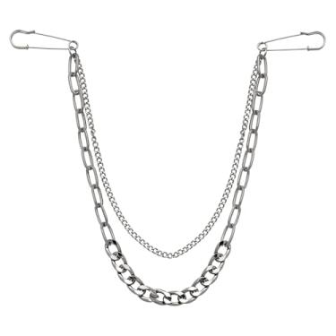 Imagem de Broche de corrente cubana para homens broche de terno com corrente de borla dupla criativa e exclusiva para ternos, jaquetas, joias punk, calças, jeans, corrente, roupas, alfinetes, acessórios