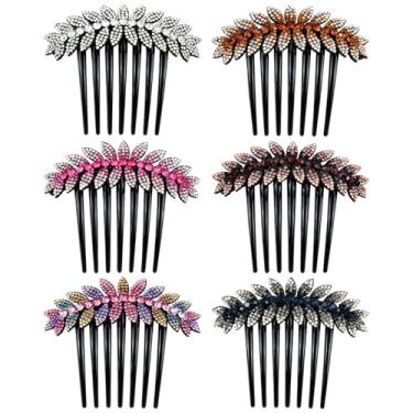 Imagem de Pacote com 6, luxuoso, brilhante, flor, folha, strass, plástico preto, pentes laterais franceses, grampos de cabelo com dentes, presilhas de coque, clipes para cabelos longos e grossos (conjunto
