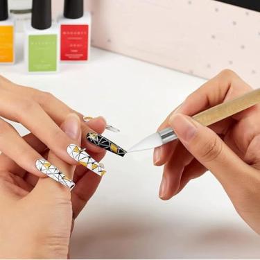 Imagem de 5 pincéis de silicone para arte de unhas, ponta de borracha, pincel para arte de unhas, caneta de escultura, ferramentas modeladoras de silicone com cabo de madeira para desenho de unhas e desenho