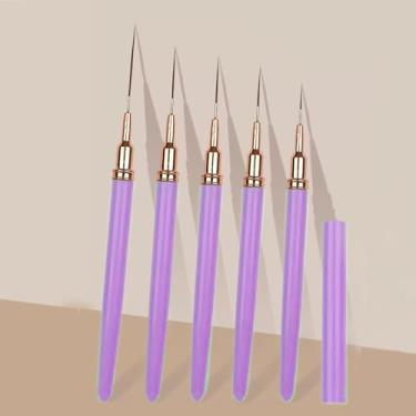 Imagem de 5 pincéis metálicos para arte de unhas, conjunto de pincéis para pintura e desenho, ferramenta de desenho para linhas longas