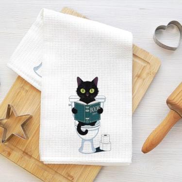 Imagem de Toalhas de banheiro engraçadas para gatos, toalhas de chá de microfibra duráveis para cozinha, decoração de casa de banho, papel de rolo de livro, toalha de secagem de louça, presente para amantes de