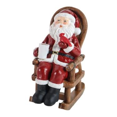 Imagem de Fenteer Estátua de Papai Noel em Cadeira de Balanço, Escultura Colecionável, Estatueta de Natal para Sala de Jantar, Sala de Estar, Armário ou Festa de Ano