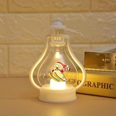 Imagem de Enfeite luminoso de Natal, lâmpada LED decorativa, lanternas de Natal, fonte de luz de festival para festas de mesa de escritório em casa (homem de neve, 6,9 x 10,8 x 15 cm)
