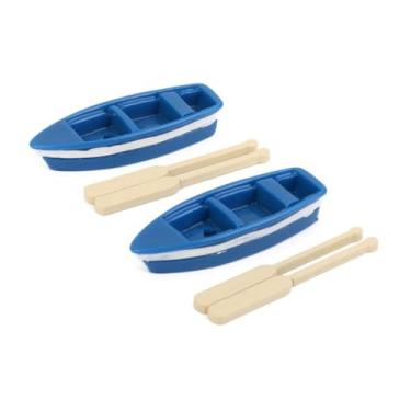 Imagem de 2 conjuntos de enfeites de barco em miniatura para decoração de micro paisagens, decorações de barco a remo azul para casas de bonecas, jardins de fadas e arranjos de bonsai