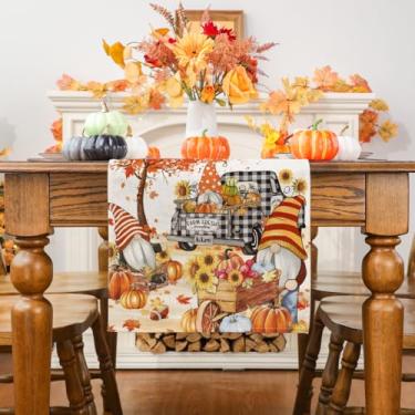 Imagem de Caminho de mesa de outono, colheita de gnomo, decorações de abóbora para casa, sazonal, outono, casa de fazenda, decoração de mesa