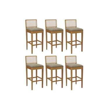 Imagem de Banqueta Sala De Jantar Sara 1bmm005ca Premium Madeira Maciça Kit 6 Un Carvalho-boucle Bege Fendi-tela Bege - Kappesberg