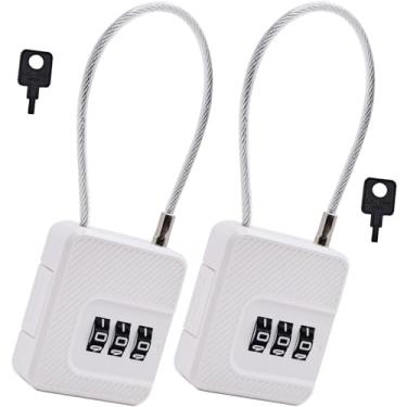 Imagem de Bstsilver Pacote com 2 cadeados, cadeado interno para academia com código personalizável de 3 dígitos para armário de mochila de bagagem, trava de cabo para locatário de viagem, escritório, essencial