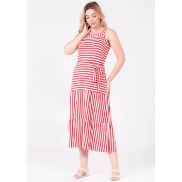 Imagem de Vestido Pau a Pique Regata Midi Listrado Vermelho