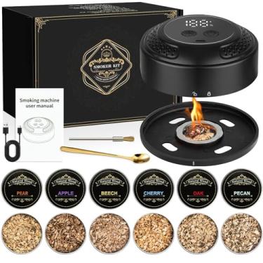 Imagem de Kit de defumador elétrico de uísque – Fumador de coquetel recarregável com isqueiro embutido e 6 lascas de madeira | Presente ideal para homens, pai, marido